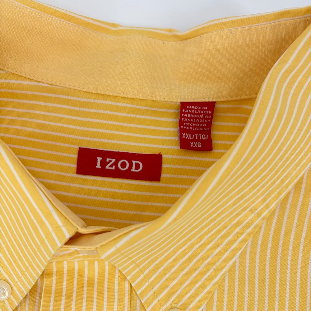 IZOD Button Down Shirt Mens XXL Yellow White Striped Long Sleeve Preppy Classic - Picture 4 of 9